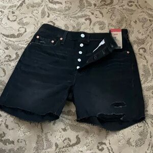 Black Distressed Denim Shorts